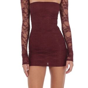 Lucy in the Sky Burgundy Lace Long Sleeve Dress